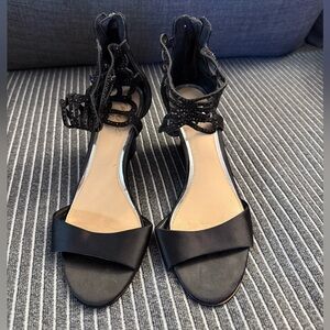 butterfly highheels silk shoes black US5.5